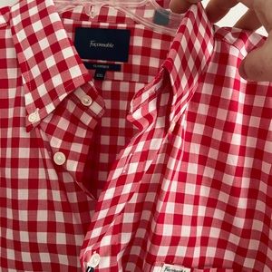Red Check Men’s Faconnable Short Sleeve Shirt. XXL. New W. Tags.